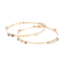 Load image into Gallery viewer, Forget me Nots Gold Bangle - Labrodite &amp; Moonstone

