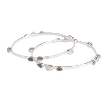Load image into Gallery viewer, Forget me Nots Silver Bangle - Labrodite &amp; Moonstone
