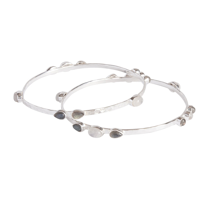 Forget me Nots Silver Bangle - Labrodite & Moonstone