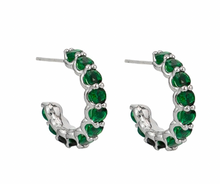 Load image into Gallery viewer, Emerald Crystal Ascot Hoops
