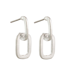 Silver Double Rectangle Earring