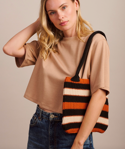 Orange Stripe Knit Tote Bag